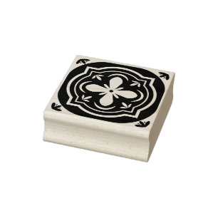 Carimbo De Borracha padrão de azulejos florais azulados
