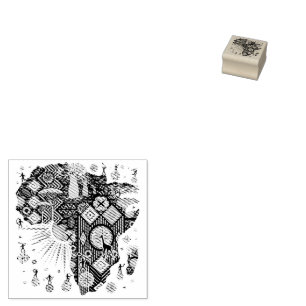 Carimbo De Borracha Padrão de Elementos Tribais Decorativos do Mapa da