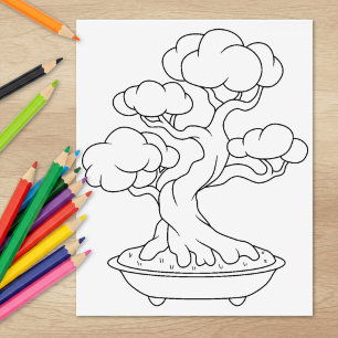 Carimbo De Borracha Página para Colorir de Árvore Bonsai Japonesa em u