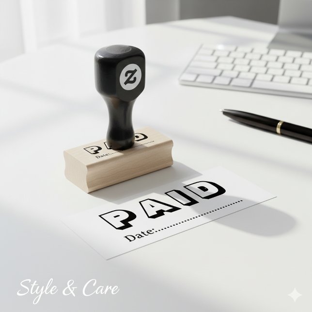 Carimbo De Borracha Paid with Blank Date Wooden (Paid with Blank Date Wooden Rubber Stamp)