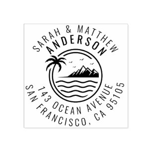 Carimbo De Borracha Palm Tree, Mountain & Ocean Endereço do Casal Casa