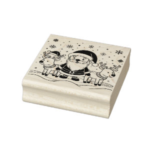 Carimbo De Borracha Papai Noel Preto e Branco com Rena