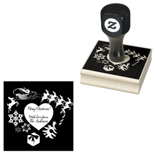 Carimbo De Borracha Papais noeis Reindeer Heart Wood Stamp (Carimbado)