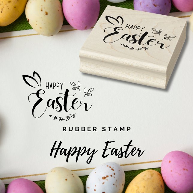 Carimbo de Borracha para Script de Leitura de Coel (Happy Easter Bunny Ears Script Rubber Stamp)