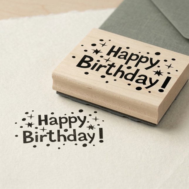 Carimbo De Borracha Parabéns de Borracha (A nostalgic "Happy Birthday" design for all your craft projects.)