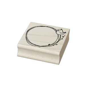 Carimbo De Borracha Pássaro pequeno na bordadura do círculo da