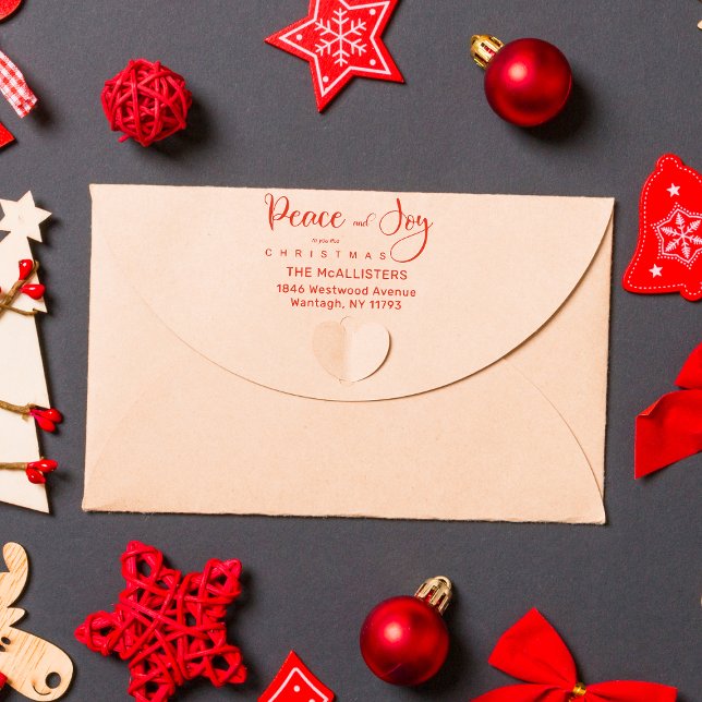 Carimbo De Borracha Peace & Joy Cote Holly Whimsical Script Address (Criador carregado)
