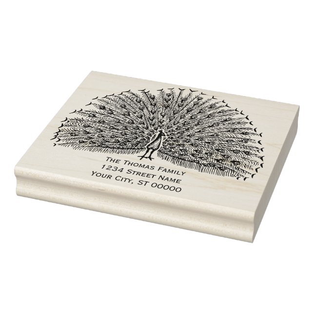 Carimbo De Borracha Peacock Mostrando Penas #2 Endereço de Devolução (Carimbo)