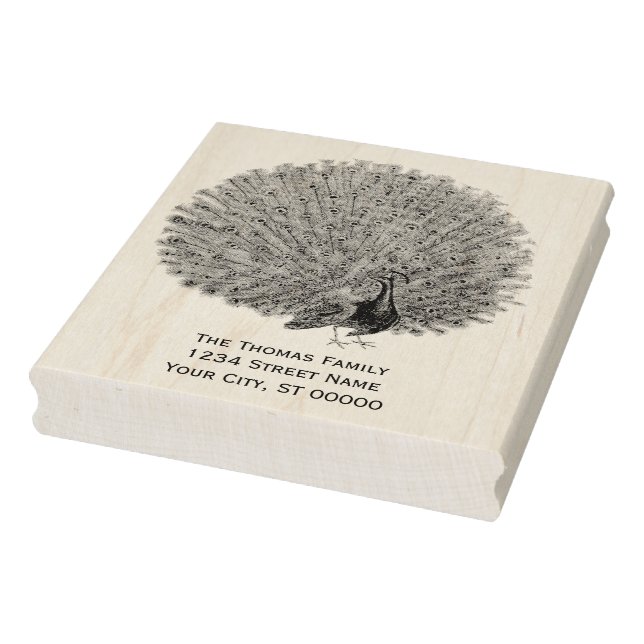 Carimbo De Borracha Peacock Mostrando Seu Endereço De Retorno De Penas (Carimbo)