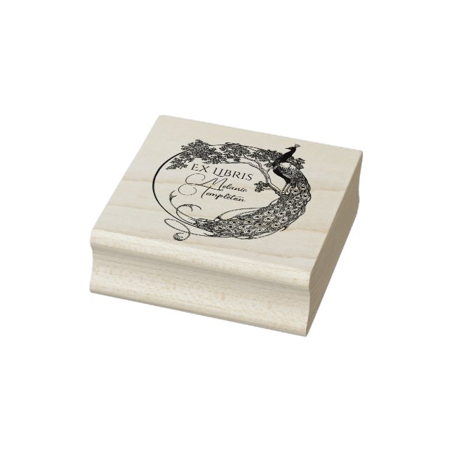 Carimbo De Borracha Peacock Na Arte Arredondada Nouveau Ex Libris Nome (Carimbo)