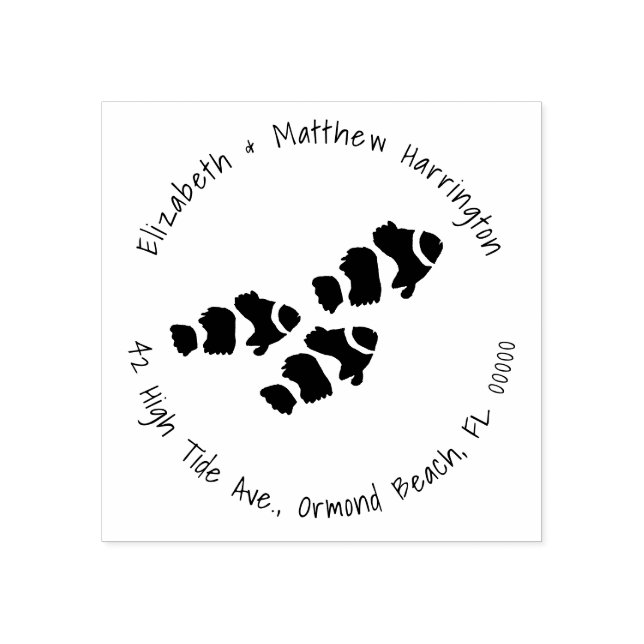 Carimbo De Borracha Peixe Palhaço Nadando Texto Curvado do Endereço (Impressão)