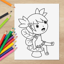 Carimbo De Borracha Pequena Fada no Toadstool - Página de Coloração