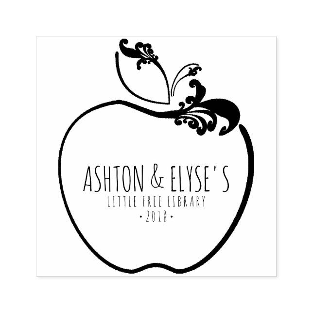 Carimbo De Borracha pequeno selo de maçã florescente de biblioteca liv (Impressão)