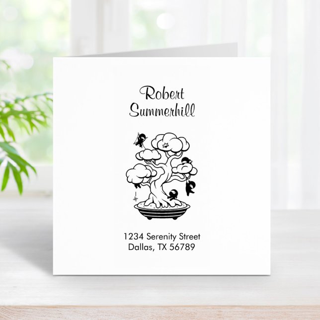 Carimbo De Borracha Pequenos Ninjas no Endereço da Árvore Bonsai (Criador carregado)