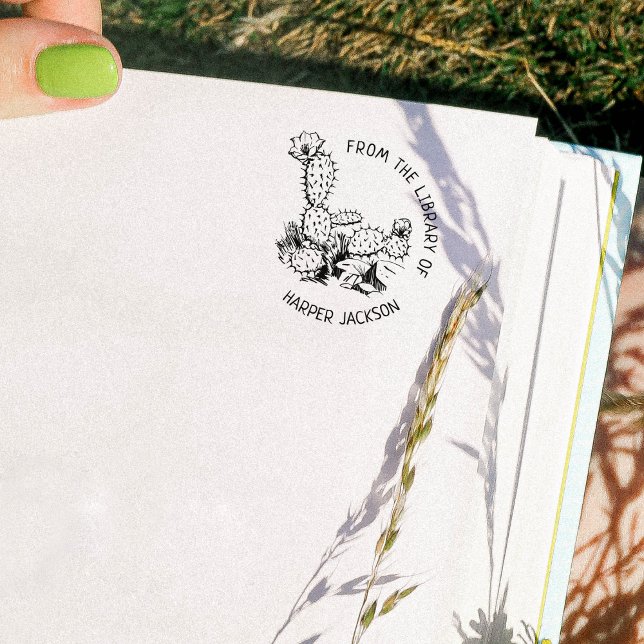 Carimbo De Borracha Personalizado Da Biblioteca De, Cactus Book (Criador carregado)