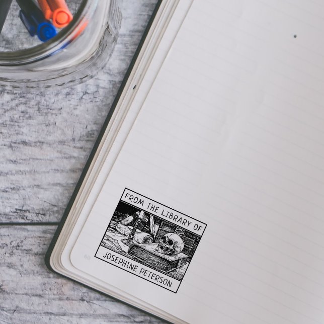 Carimbo De Borracha Personalizado Da Biblioteca De, Livro De Crânio Gó (Criador carregado)