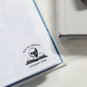 Carimbo De Borracha Personalizado Da Biblioteca De, Livro De Crânio Gó