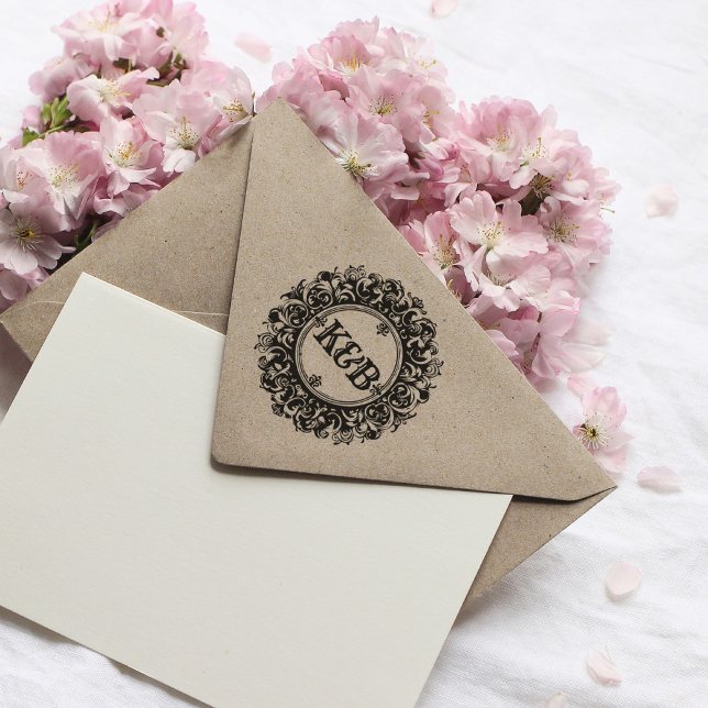 Carimbo de Borracha Personalizado De Casamento De  (elegant monogram stamp with initials)