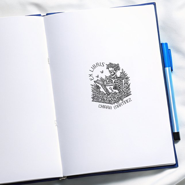 Carimbo De Borracha Personalizado Ex Libris Skull Bookplate (Criador carregado)