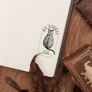 Carimbo De Borracha Personalizado Ex Libris Vintage Cat, Livro