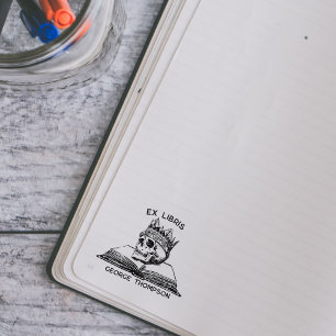 Carimbo De Borracha Personalizado Ex Libris Vintage King Skull Library
