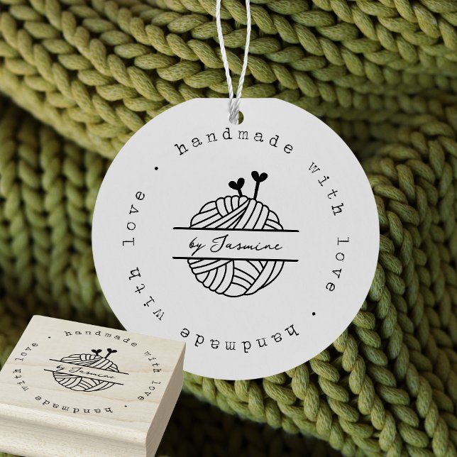 Carimbo De Borracha Personalizado para Pequenas Empresas do Knit de Am (Knit Small Business Custom Stamp - handmade with love, package & supplies)