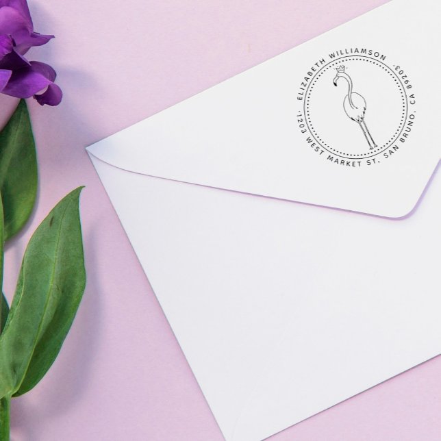 Carimbo De Borracha Personalizar Flamingo Princess Round Name Endereço (Criador carregado)