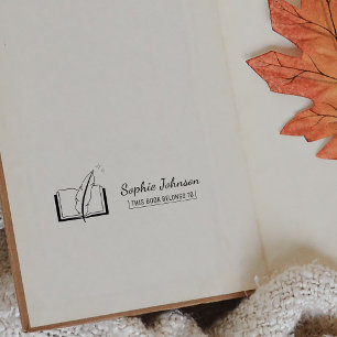 Carimbo De Borracha Personalizar Nome Feather Caneta Book Pertence Ao