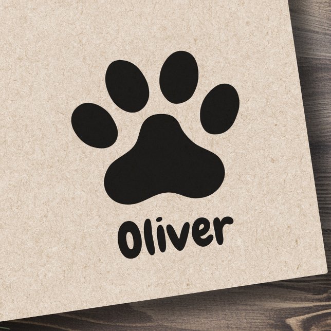Carimbo De Borracha Pet paw print com assinatura personalizada de nome (Pet paw print with personalized name signature rubber stamp)