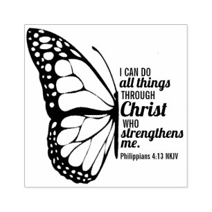 Carimbo De Borracha Philippians 4:13 Escritura de borboleta na Bíblia