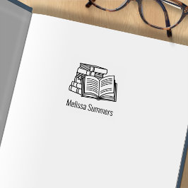 Carimbo De Borracha Pilha de Livros e Livraria Aberta 1x1