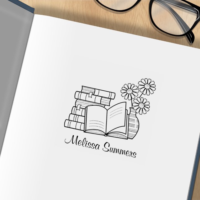Carimbo De Borracha Pilha de Livros, Livro Aberto, Folha de Flores (Criador carregado)