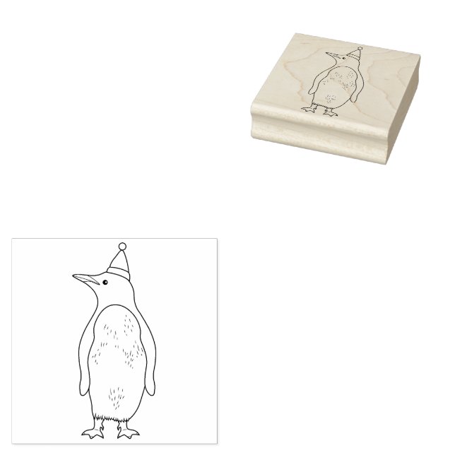 Carimbo De Borracha Pinguim Bonito Vestindo Uma Arte Da Linha Do Chapé (Carimbado)