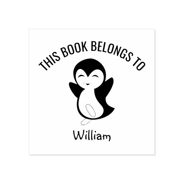 Carimbo De Borracha Pinguim Feliz Bonito Este Livro Pertence Ao Nome (Impressão)