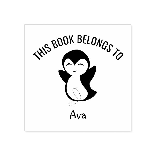 Carimbo De Borracha Pinguim Feliz Bonito Este Livro Pertence Ao Nome (Impressão)