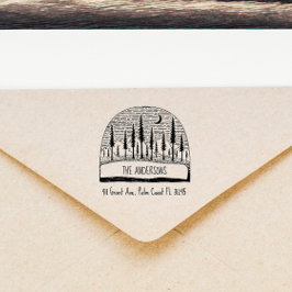 Carimbo De Borracha Pinheiros desenhados à mão Endereço de devolução d