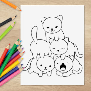 Carimbo De Borracha Pirâmide Cat - Página de Coloração do Grupo de Gat