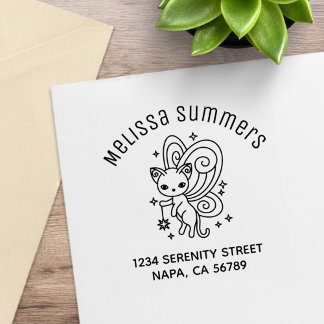 Carimbo De Borracha Pixie Cat Fairy Wings Kitten Arch Address