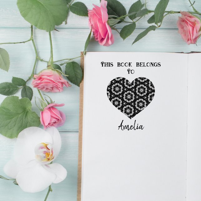 Carimbo De Borracha Placa de Coração Personalizada (Show your books some love with a cute personalised love heart bookplate stamp)
