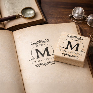 Carimbo De Borracha Placa de Livro de Monograma Personalizado Ex Libri