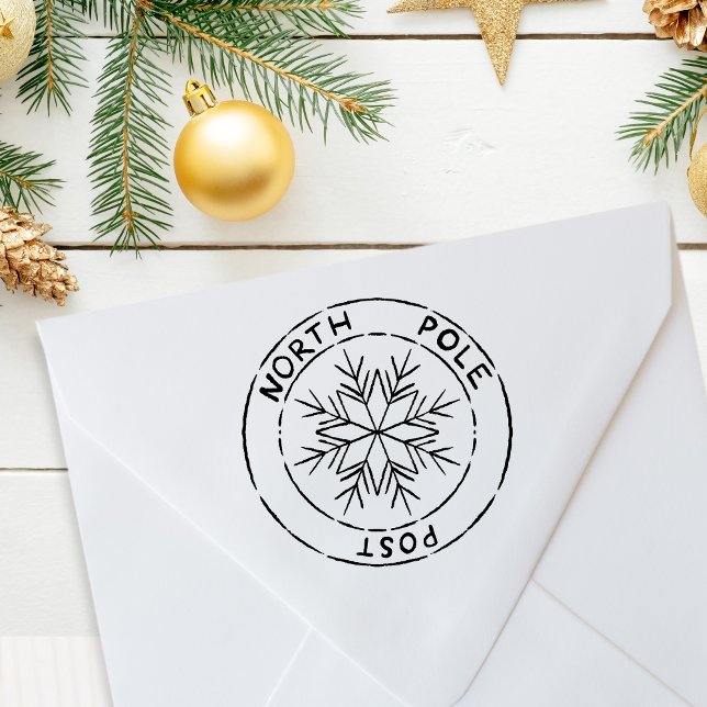 Carimbo De Borracha Polo Norte Posta Snowflake Sal de Natal (North Pole Post Snowflake Christmas Seal Rubber Stamp)