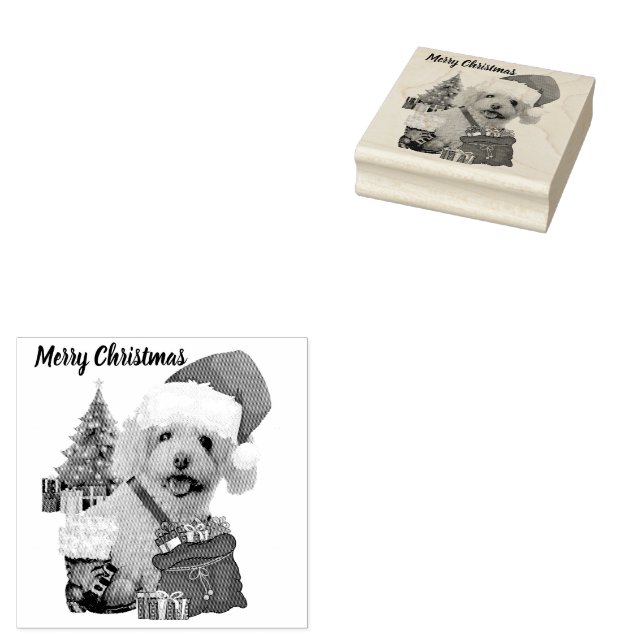 Carimbo de Borracha Poodle de Natal Feliz (Carimbado)