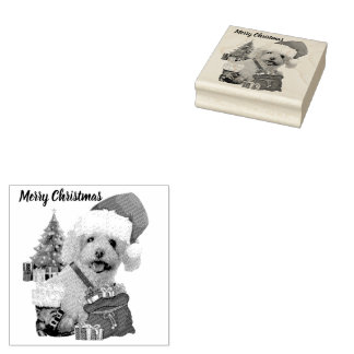 Carimbo de Borracha Poodle Feliz Natal