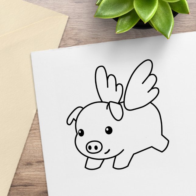 Carimbo De Borracha Porco Voador, Piglet com Asas (Criador carregado)