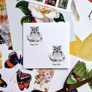 Carimbo De Borracha Primavera Pastel Flowers Owl