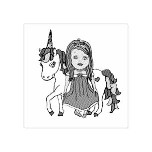 Carimbo De Borracha Princesa e Unicórnio