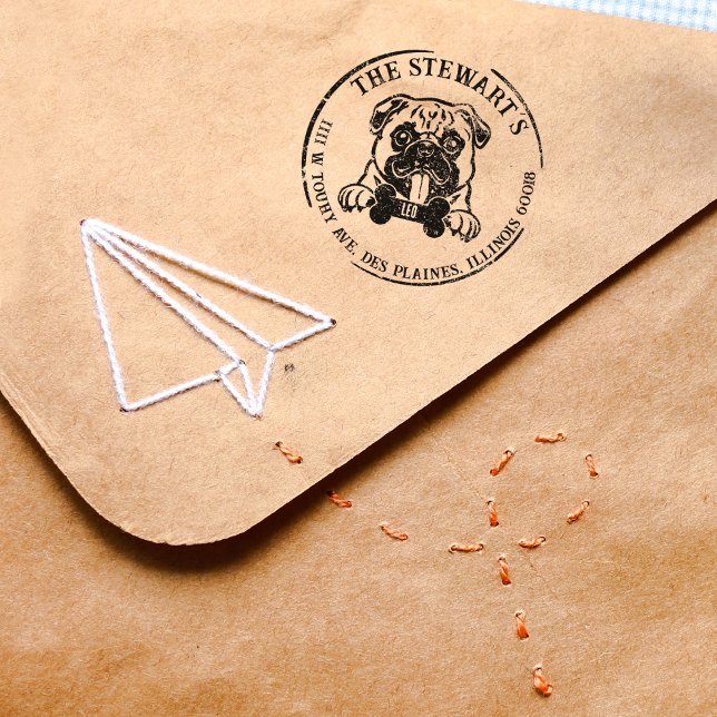 Carimbo De Borracha Pug Custom Family Return Address  (Criador carregado)