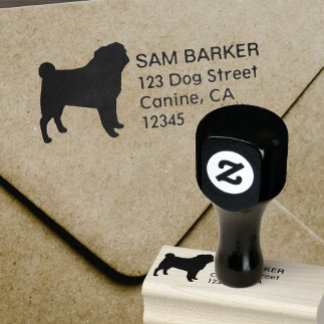 Carimbo De Borracha Pug Dog Breed Silhouette Return Address