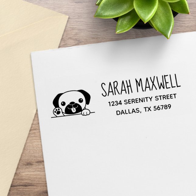 Carimbo De Borracha Pug Dog Pet Address Cheio (Criador carregado)