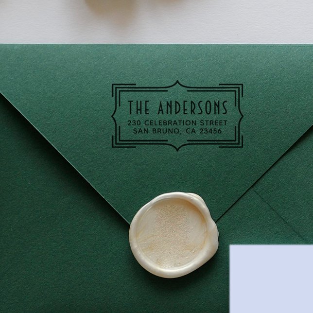 Carimbo De Borracha Quadro Deco de Arte Elegante | Endereço de devoluç (Rubber Stamp Mock-up)